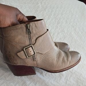 Kork-Ease Women's Taupe Grey Ankle Bootie Stack Heels Boho Bohemian Western